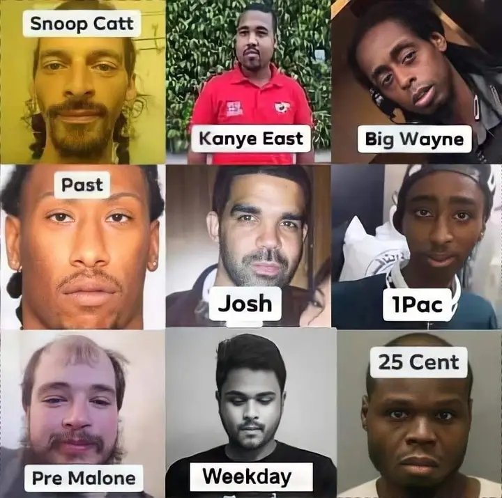 prod_russ's tweet photo. #SnoopCatt 😂
#KanyeEast 😅
#BigWayne 😹
#Past
#Josh
#1pac
#PreMalone
#Weekday
#25Cent https://t.co/8BlTQPOMxn