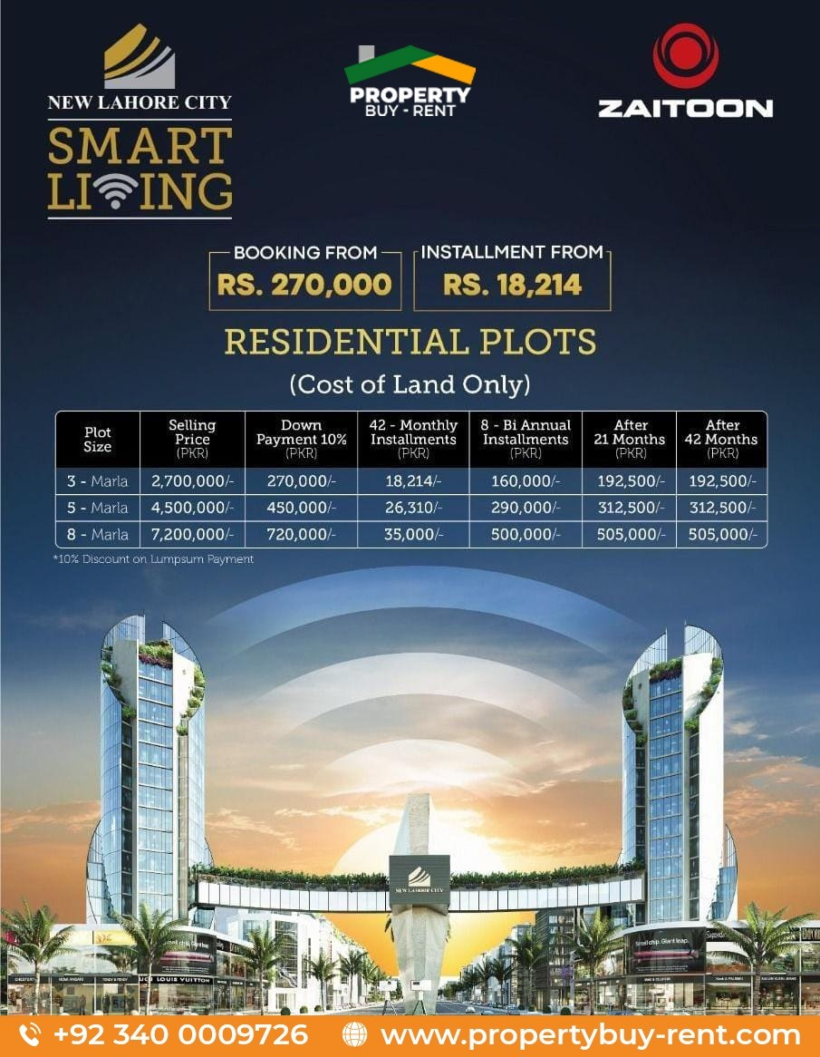 Propertybu50210's tweet image. 𝐍𝐞𝐰 𝐋𝐚𝐡𝐨𝐫𝐞 𝐂𝐢𝐭𝐲 (𝐙𝐚𝐢𝐭𝐨𝐨𝐧)
Residential Plots: 3, 5, and 8 Marla
Booking from 270,000 and Installment from 18,214
Call Now:
𝑁𝑎𝑑𝑒𝑒𝑚 𝐶ℎ.
Cell: 03400009726
Tel: 042 - 35136817
propertybuy-rent.com
#NewLahoreCity #3marlaplots #8marlaplot #3marlaplots