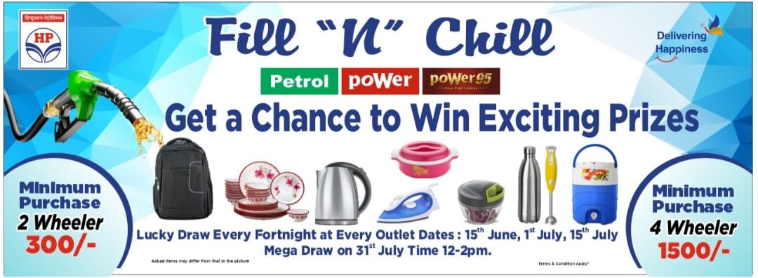 hpcl_gurugram's tweet photo. Join the "Fill n Chill" campaign!
Fill Petrol/poWer/poWer 95 for more than Rs. 300 (2W) or Rs. 1500 (4W) to enter our Fortnightly outletwise #luckydraw & #Megadraw
Participate by dropping your bill with name & number at select outlets.
Don't miss the opportunity to win big!⛽🎉 https://t.co/fv7YuPQXzp