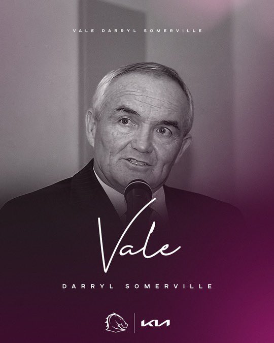 brisbanebroncos's tweet photo. The Brisbane Broncos are very saddened to hear of the passing of former Chairman and Director, Darryl Somerville 🕊️ 

The entire Broncos family passes on our sincerest condolences to Darryl’s family and friends ❤️ https://t.co/qHUXnq01m4