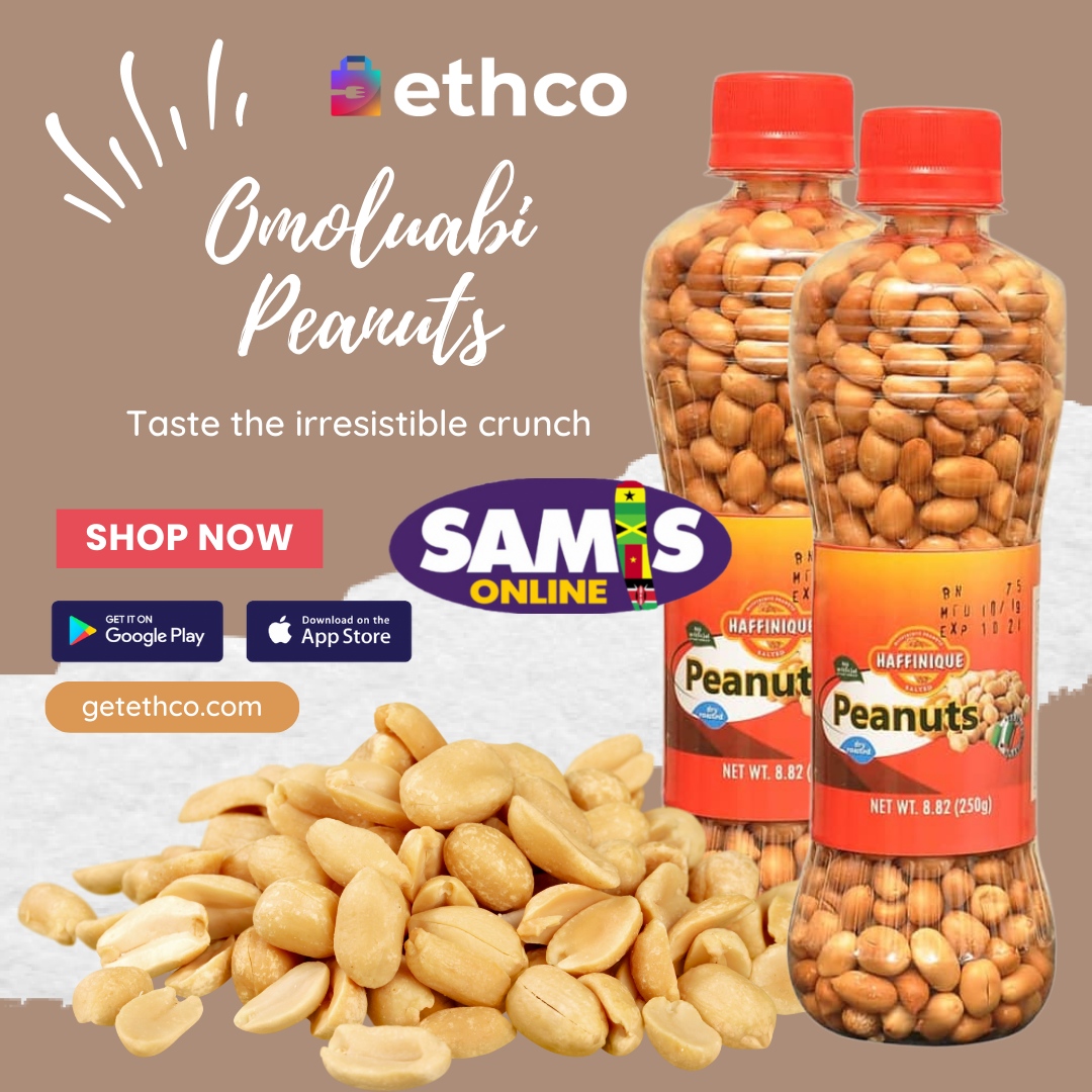 EthcoUK's tweet photo. 🥜✨ Go Nuts with Omoluabi Peanuts from Samis Online! Indulge in the ultimate snacking experience with Omoluabi Peanuts. Get ready for a flavour explosion and a satisfying crunch that will keep you coming back for more.  🙌🍴

Order yours today through the Ethco app! https://t.co/TpJksh5SPi