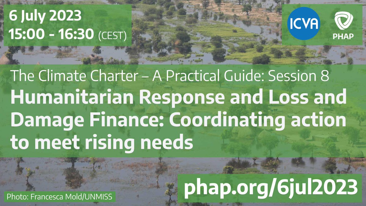PHAP (@phapassociation) on Twitter photo What can climate finance and humanitarian response learn from each other, and what lessons can we already draw from existing coordination efforts? There is still time to be part of this PHAP & <a href="/ICVAnetwork/">ICVA | International Council of Voluntary Agencies</a> conversation at: phap.org/6jul2023 What can climate finance and humanitarian response learn from each other, and what lessons can we already draw from existing coordination efforts? There is still time to be part of this PHAP & <a href="/ICVAnetwork/">ICVA | International Council of Voluntary Agencies</a> conversation at: phap.org/6jul2023