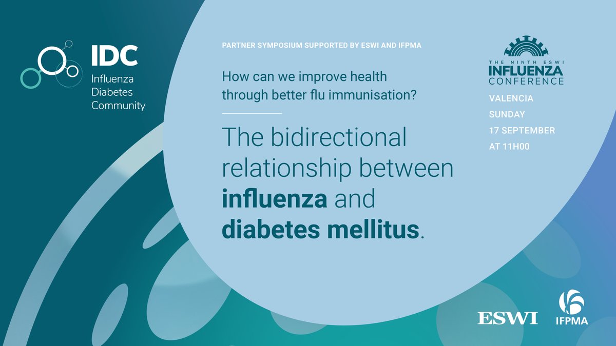 #ESWI2023 ❓How can we improve health through better flu immunisation?  ➡️The bidirectional relationship between #influenza and #diabetes  mellitus #IDC partner symposium by #ESWI and <a href="/IFPMA/">IFPMA</a>  📅17 September 11:00 – 12:30
📍Register now eswiconference.org/registration-i…
