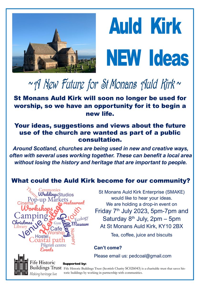 FHBT (@fifehistoricbt) on Twitter photo Excited to hear from the St Monans Community at the drop-in sessions this weekend hosted by St Monans Auld Kirk Enterprise (SMAKE). Come on down to share your ideas- stunning views, friendly faces and a cuppa guaranteed! Thanks to <a href="/ArchHFund/">The Architectural Heritage Fund</a> for making FHBT’s support possible. Excited to hear from the St Monans Community at the drop-in sessions this weekend hosted by St Monans Auld Kirk Enterprise (SMAKE). Come on down to share your ideas- stunning views, friendly faces and a cuppa guaranteed! Thanks to <a href="/ArchHFund/">The Architectural Heritage Fund</a> for making FHBT’s support possible.