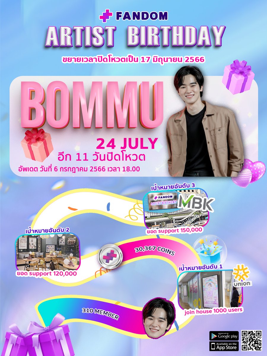 FandomMobileApp's tweet photo. 📢อัพเดตคะแนน Bommu Birthday Project
มาร่วมเป็นส่วนหนึ่งของโปรเจกต์วันเกิดบอม ธนวัฒน์ ในปีนี้ ผ่านกิจกรรมของแอพพลิเคชั่น Fandom กันเถอะ
🎁เพียงแค่ join house Bommu’s fanclub ✨
🚨ขยายเวลาร่วมกิจกรรมวันนี้ - 17ก.ค.✨
#bommu #ชาวมุ https://t.co/pCIGhTBS91