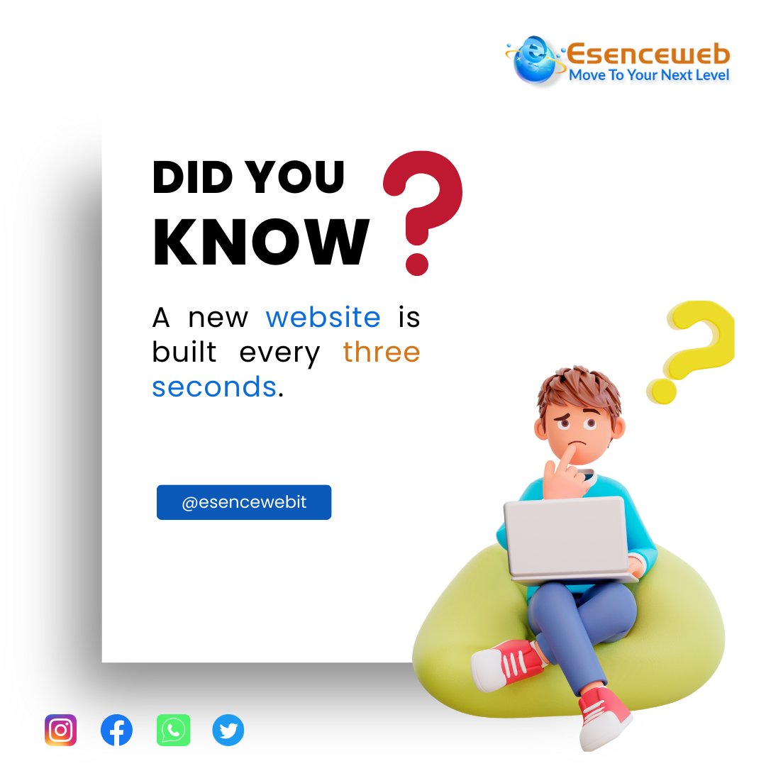 Check it out! The world wide web is ever-expanding, and it's incredible to think that a new website is built every three seconds! 
 #NewWebsites #InternetExpansion #TechAdvancements #ExploreTheWorld  #software #softwaredevelopment #topsoftwaredevelopmentinindia #esenceweb