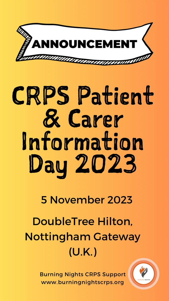 BNightsCRPS's tweet image. Join us for our #CRPS Patient &amp;amp; Carer Information Day on 5 November!

This FREE event will feature health &amp;amp; legal speakers giving patients &amp;amp; families the chance to network &amp;amp; learn more about the condition.

So grab your FREE ticket👇🏼
buff.ly/44lYo8f
#bncrps9 #crps2023