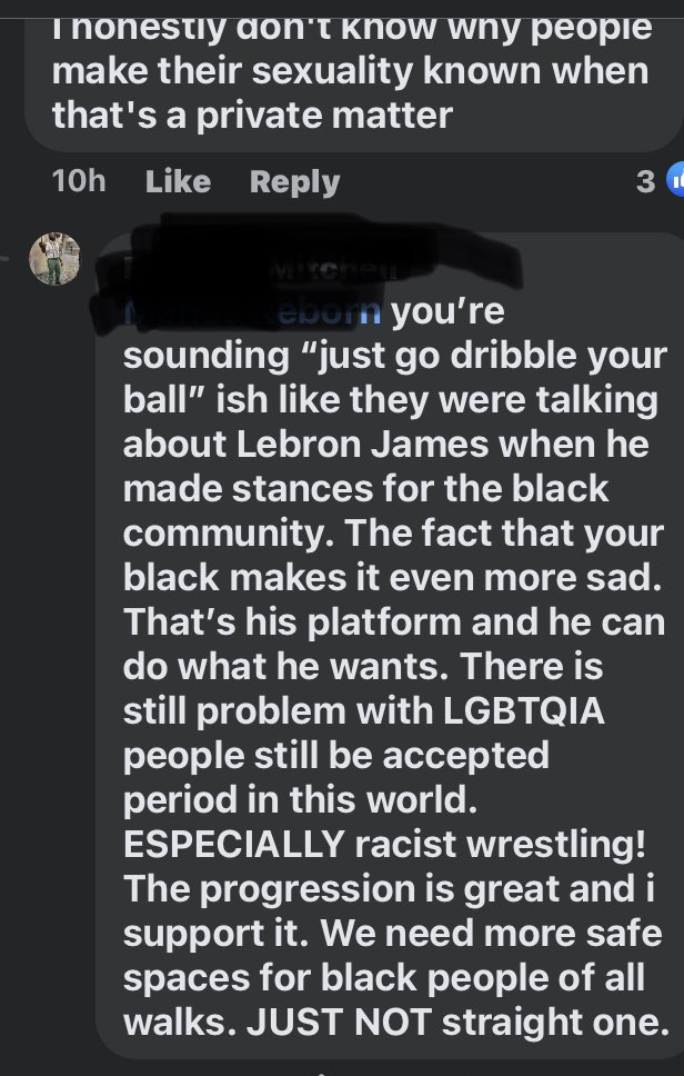 BrandynLeveling's tweet image. Part of my content is running a
Black Wrestling Fan group on Facebook. Wrestling at its core is still pretty racist and homophonic . We don’t stand for hate for ANY of our people! LGBTQIA, Heterosexual, etc..This was article posted, his response, and mines ! Lmk your thoughts