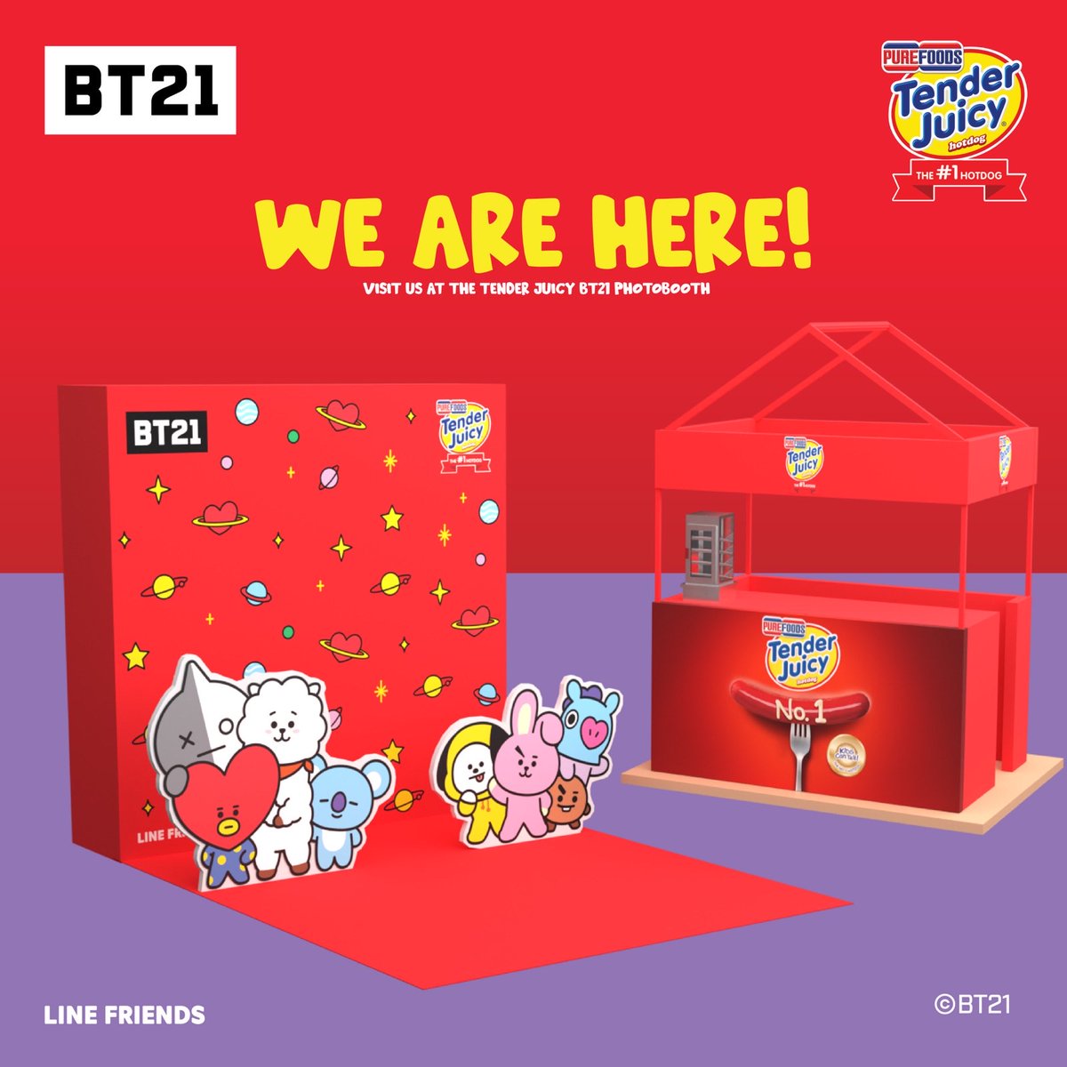 TenderJuicyPHL's tweet image. Heading to Glorietta for the weekend? 🤔

KOYA, RJ, SHOOKY, MANG, CHIMMY, TATA, COOKY and VAN want to meet you!

Tender Juicy in partnership with Bangtan Boys PH invite you to visit the Tender Juicy and BT21 Photobooth:

📍Glorietta Activity Center
🗓️July 7-9, 2023 
🕚11am to 8pm