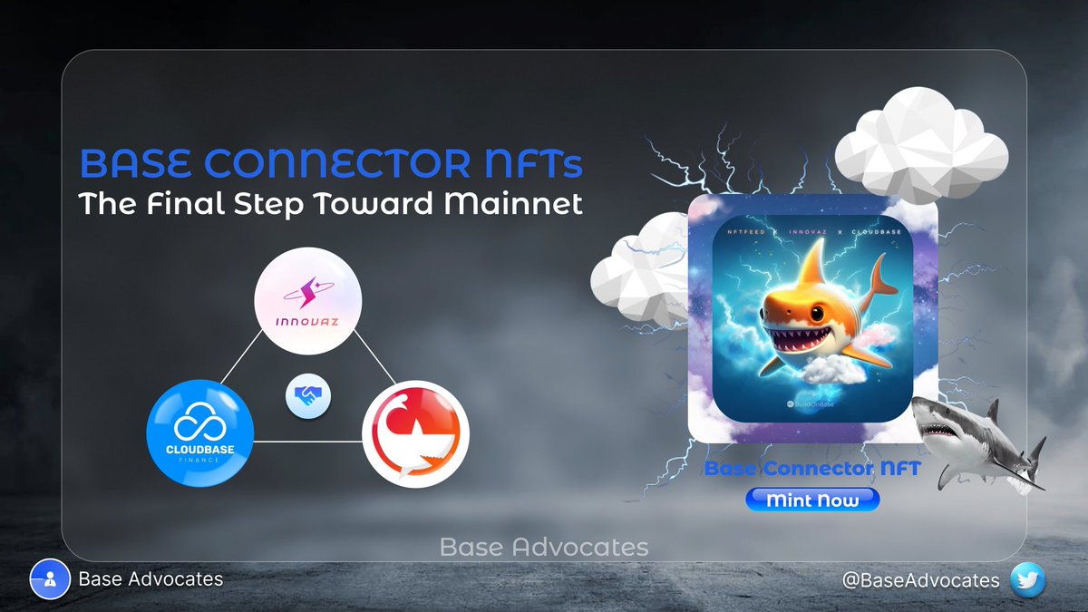 AtuegbuGodwin's tweet photo. We are down to Review some NFT on #cloud 🌨️👇🎯
Base connector nft 🔥, this is the final step towards mainnet.
 A combination of partnership between @cloudbase_fin ,@innovaz_io and @Nftfeedofficial revolutionizing the Defi ecosystem on base 
 All this project will be beneficial https://t.co/232jAzKR7z