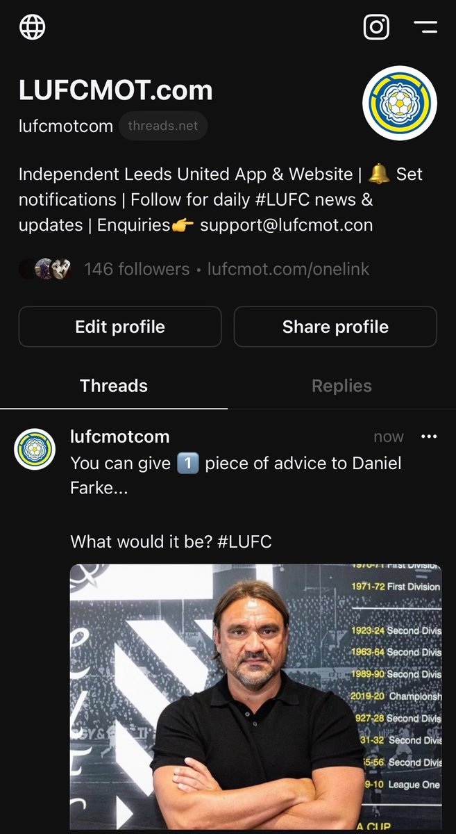 Give us a follow on Threads, #LUFC fans 🤝