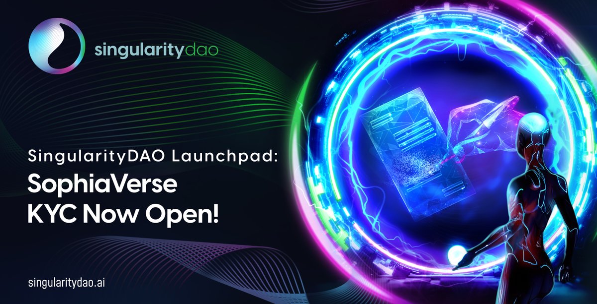 SingularityDAO's tweet photo. SophiaVerse KYC is live! ⚡️

KYC registration is now open & required to be able to participate in the upcoming Token Generation Event.  

Perform KYC here: 
https://t.co/xaHR5cwjia

KYC Support:
https://t.co/ovkubV5jrg