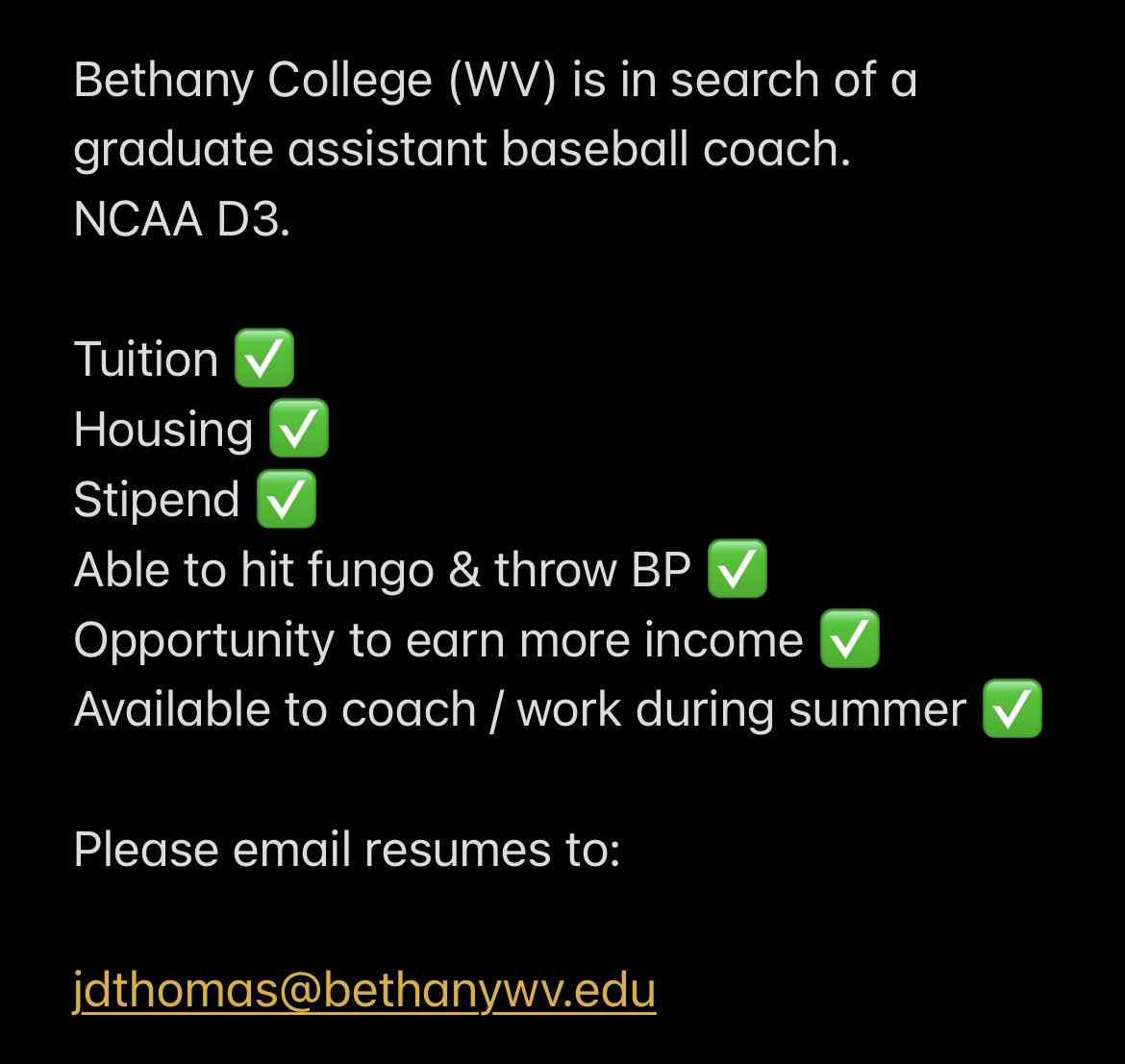 Bethany Baseball (WV) tweet media