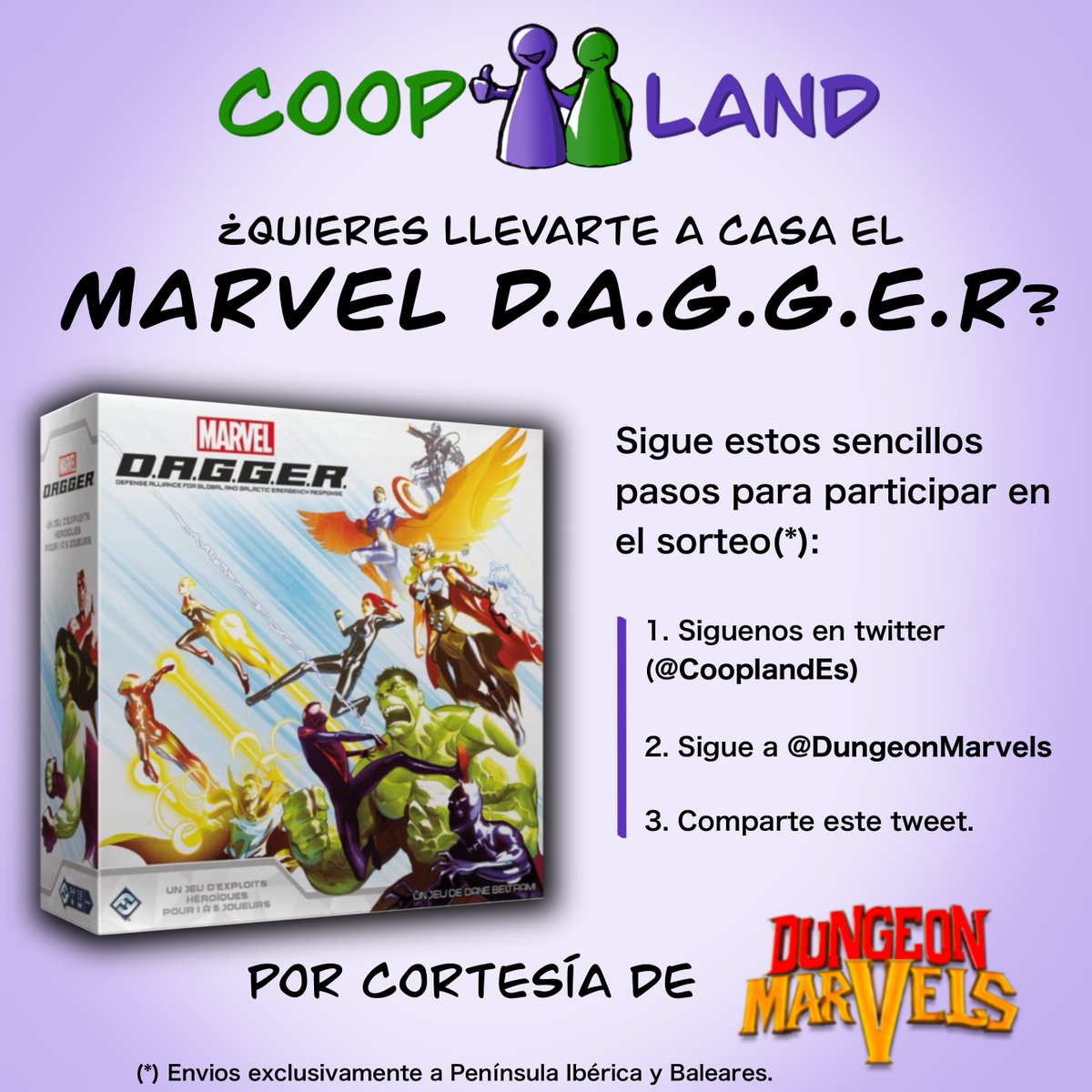 ¡¡¡SORTEACO!!!  Con motivo de los 10 años de <a href="/DungeonMarvels/">Dungeon Marvels</a>, nos hemos puesto de acuerdo para regalaros un #MarvelDagger de <a href="/Asmodee_es/">asmodee</a> .  
¡Leed bien los pasos para participar! Tenéis hasta el lunes 10 de julio a las 19:00h. 
¡SUERTE A TODOS! 🤞🤞