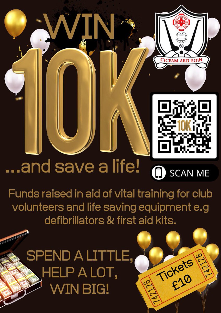 ardoynegac's tweet photo. ⭐️ WIN 10k ⭐️

For essential funds for purchasing defibrillators which could save a life, first aid training &amp; Autism training for our coaches. By purchasing a £10 ticket you have the chance of winning £10k good luck in the draw! 

https://t.co/wTYzbr5Pi7 https://t.co/yKH0VqAkfh