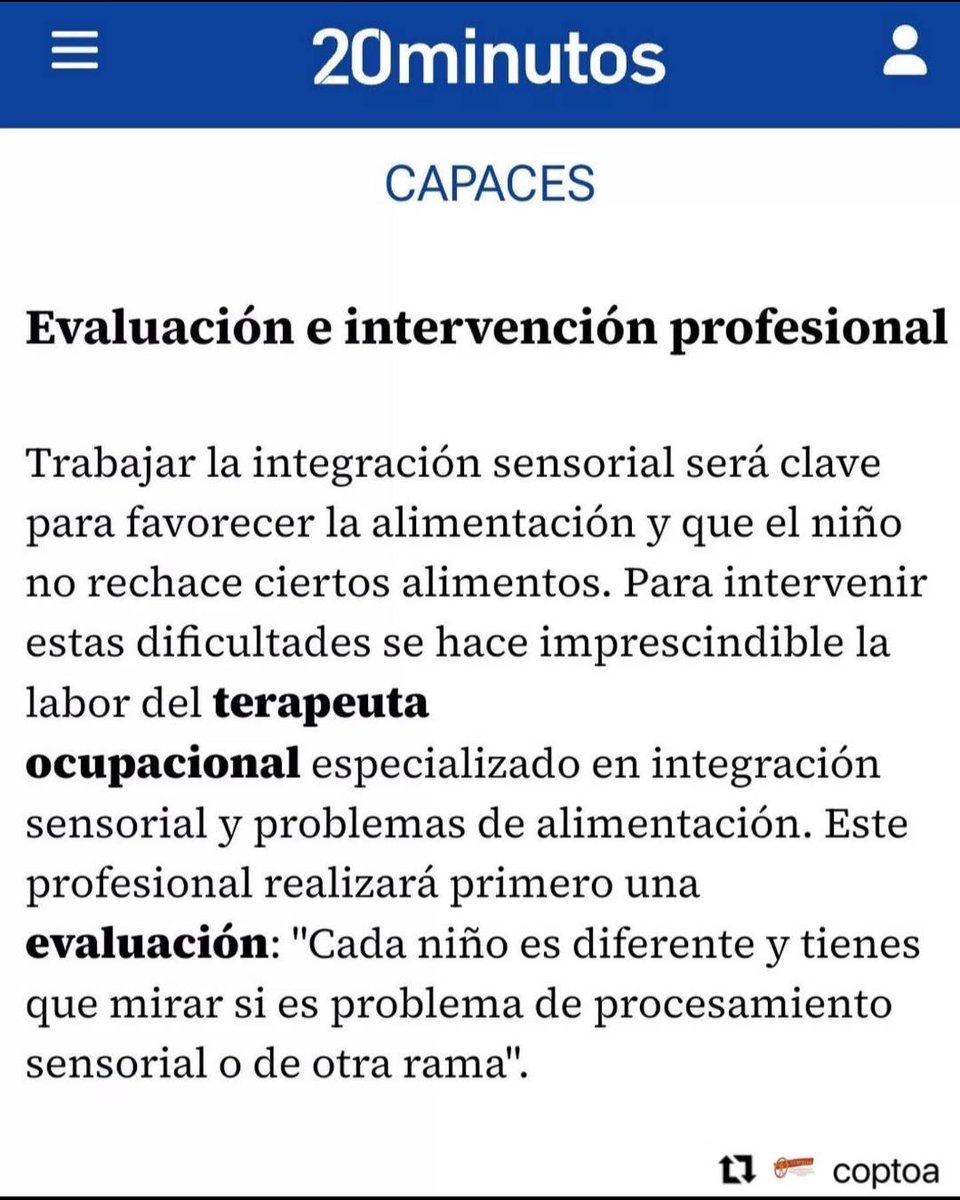 COPTOCAM's tweet photo. #Repost @consejoterapiaocupacional
#Repost @coptoa
・・・
Terapia ocupacional en la prensa.
👇🏻👇🏻👇🏻
https://t.co/MPQeowMFJI
@20m @fundacionquerer @evamora93
#TerapiaOcupacional
#LaTerapiaQueHaceFacilLoQueNoLoEs #COPTOA #integracionsensorial https://t.co/1TvxL1CbSU