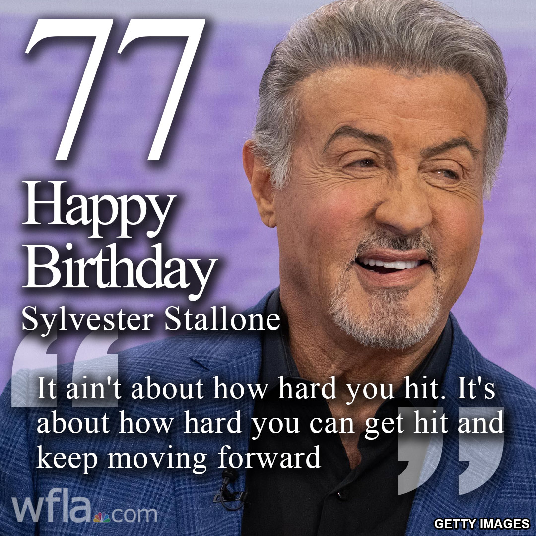 WFLA's tweet photo. HAPPY BIRTHDAY! 🎉 Sylvester Stallone is 77 today! https://t.co/ZsTXsFKF1r https://t.co/ua6AOND19V
