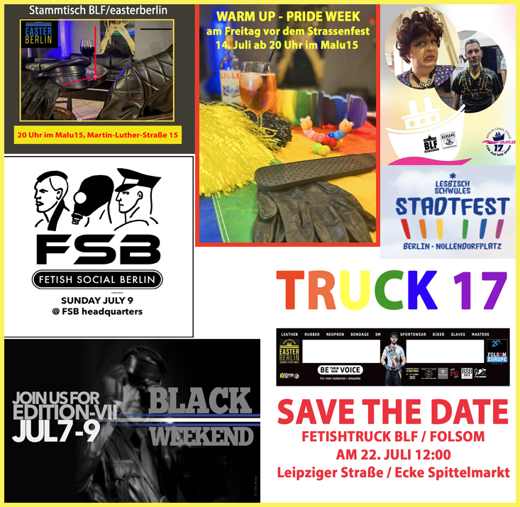 MasterTopXXL1's tweet photo. Der heisse Monat beginnt. Stammtisch BLF, BlackWeekend, prideweek-warm-up, Motzstrassenfest, Spree-canal-pride, CSD, FSB, LSB Fanmeile mit Bierwagen......#blf #folsom #easterberlin #malespace #fsb #lsb #leathersocialberlin #fetishsocialberlin #malu15 #motzstrassenfest #spreepride https://t.co/wPCgXNXCBs