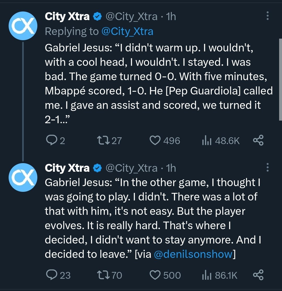 City fans lapping this up as proof of GJ lacking mentality is proof that the everyday fan cannot even interpret basic scenarios.

1. He was one of their big game players and was key in changing that match.

2. None of them would even tolerate a similar scenario in their work life