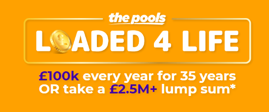 LOADED 4 LIFE💰 THURSDAY DRAW: Match 6 numbers: £2.5M+* or £100k every year for 35 years Match 5 numbers: £1,000 Match 4 numbers: £100 Match 3 numbers: £10 Match 2 numbers: Free lucky dip in next draw thepools.com/lotto/l4l-100k #AD 18+. BeGambleAware. UK only. *T's & C's apply.