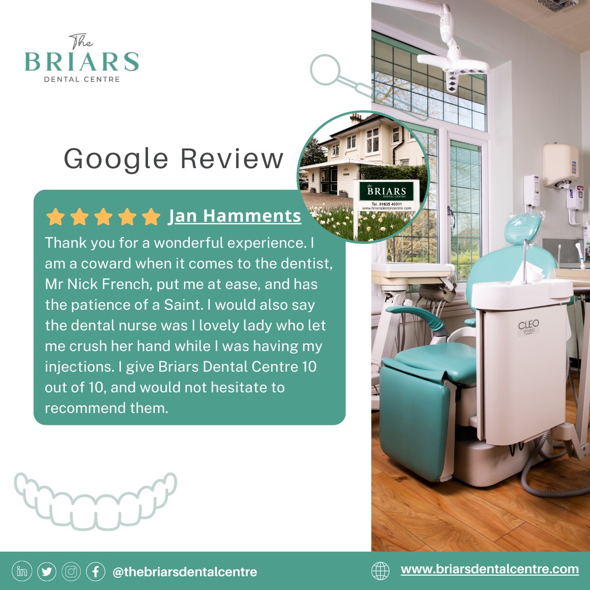 🌟 Gratitude fills our hearts! 🙌

🦷 A BIG thank you to our incredible Patient for sharing a glowing review of their experience at The Briars Dental Centre. Your kind words inspire us to continue delivering exceptional dental care and creating smiles that shine bright! 💙✨