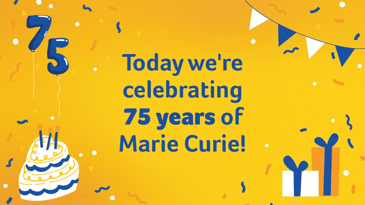 Thanks to our amazing supporters, we have been there for millions of people affected by terminal illness over the past 75 years. 💛 

With your continued support we can ensure a future where everyone gets the best possible end of life care. 

#MarieCurie75