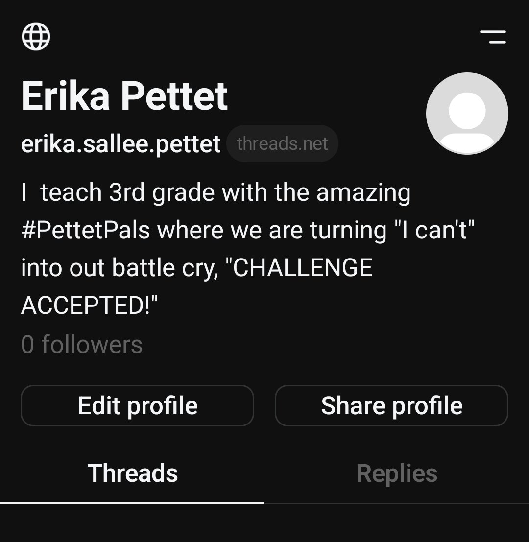 I am on #Threads now, me and my 0 followers. I followed a few #uglydogs on Insta and they are on there so it looks a bit familiar, now I need to build an #edutwitter group. 
threads.net/@erika.sallee.…