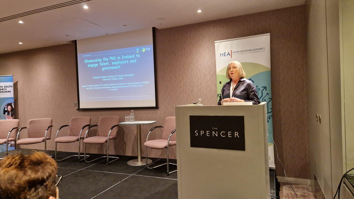 hea_irl's tweet photo. Professor Barbara Dooley, Registrar and Deputy President, of UCD and Dr Emer Cunningham, Head of Graduate Research and Strategic Development of UCD introduce the https://t.co/39tD1CK0Fn microsite - showcasing the PhD in Ireland. #researchfutures #euinmyregion https://t.co/DqATyDxDdc