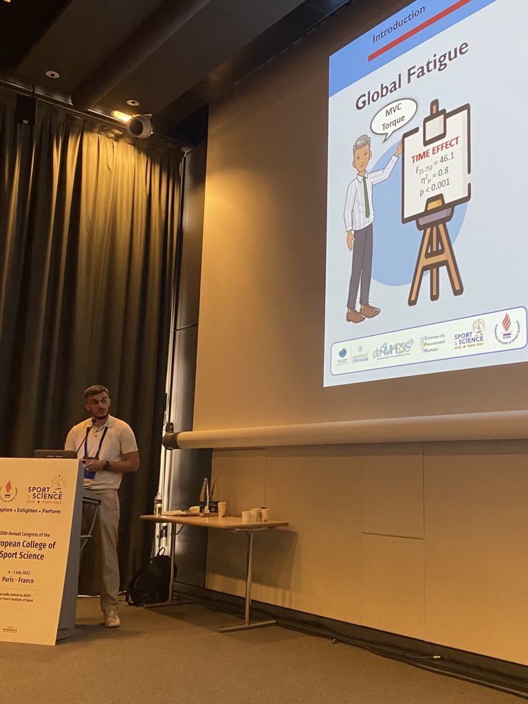 BaptCorcelle's tweet photo. Very happy to present one of my studies during the first day at the 28th edition of the @E_C_S_S 🙏✅

Title: Immediate and prolonged effects of submaximal eccentric vs concentric fatiguing protocols on hamstrings neuromuscular function 🦵⚡️ https://t.co/gdDnIYui4E