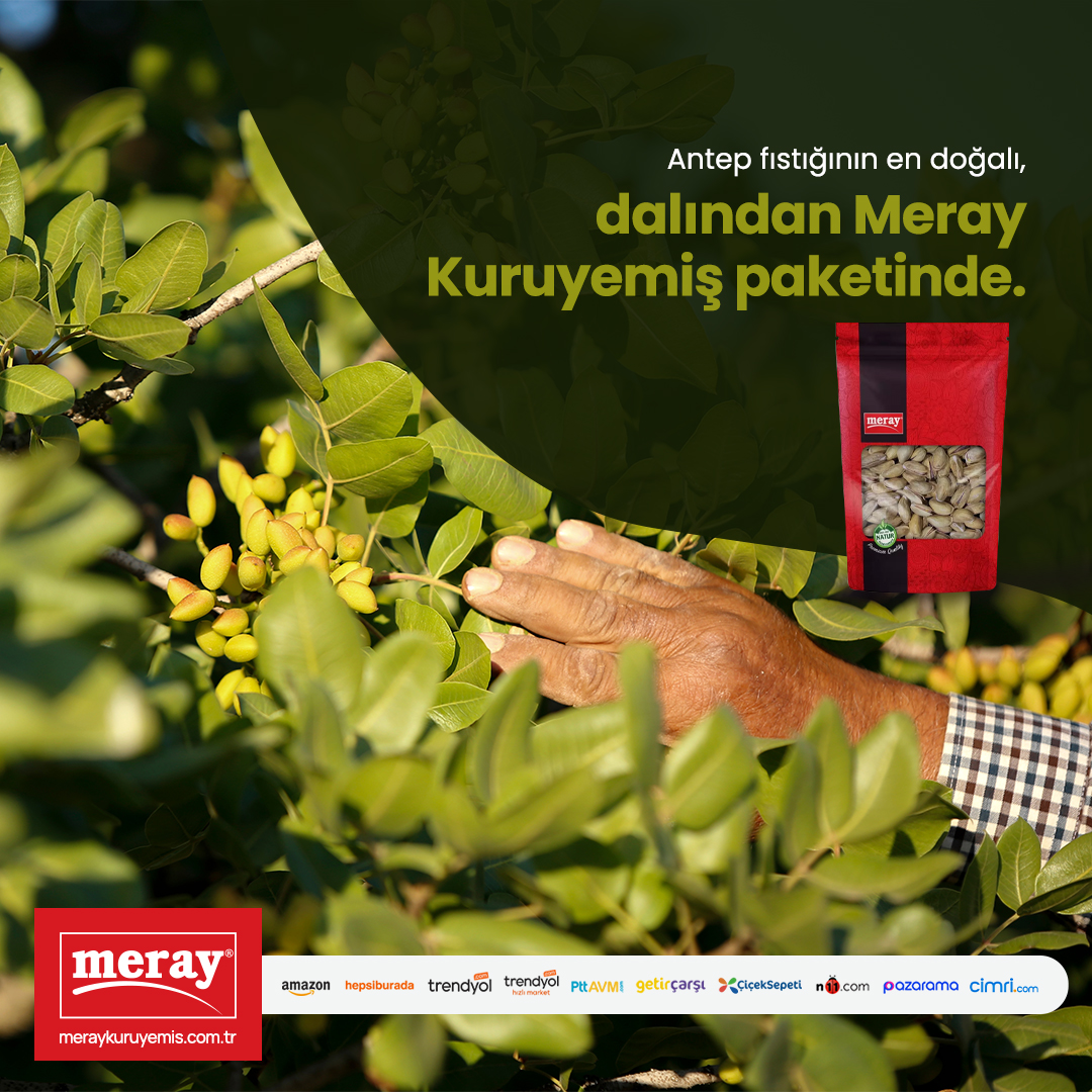 Antep fıstığının en doğalı, dalından Meray Kuruyemiş paketine…