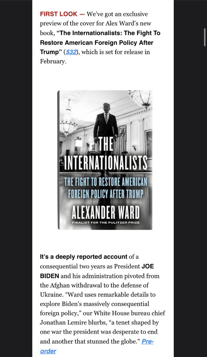 .⁦@playbookdc⁩ has the first look at the cover of my book, The Internationalists. It’s an inside view of the Biden admin’s handling of foreign policy, including Afghanistan fall & defense of Ukraine vs Russia. Out Feb 2024. You can preorder here: penguinrandomhouse.com/books/704738/t…