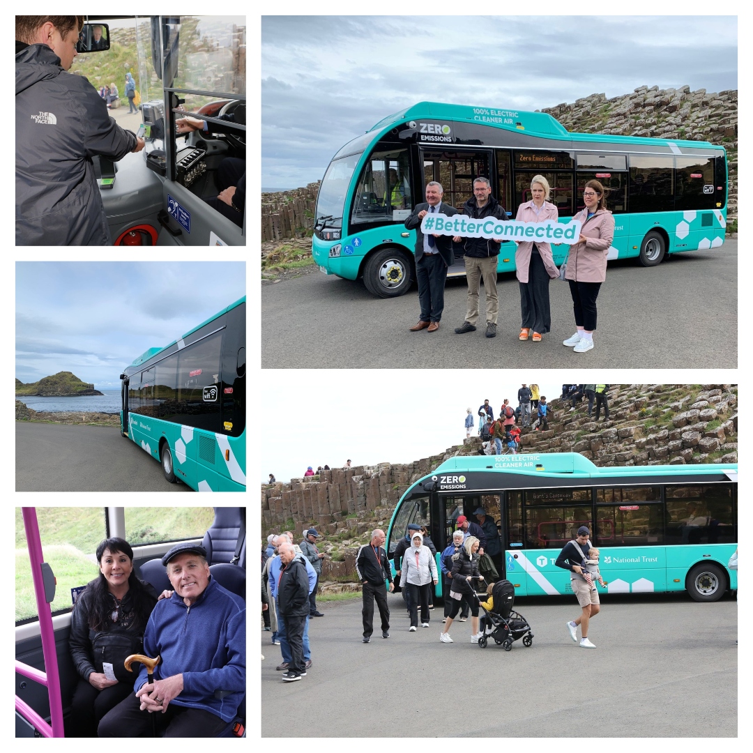 Our new zero emission, battery electric minibuses are now up and running at the Giant’s Causeway! Hop on board on your next visit to this iconic attraction. Also now accepting on-board contactless payments. #BetterConnected #ClimateAction @VisitCauseway @NationalTrustNI