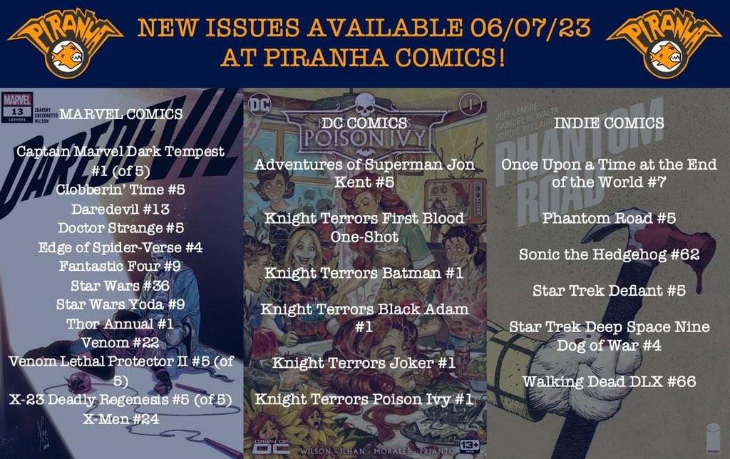 PiranhaComics's tweet photo. Slightly delayed delivery, but new issues are in store with us today!

🎶 Come and get your suuuubs 🎶 https://t.co/kIjwhU0dcD