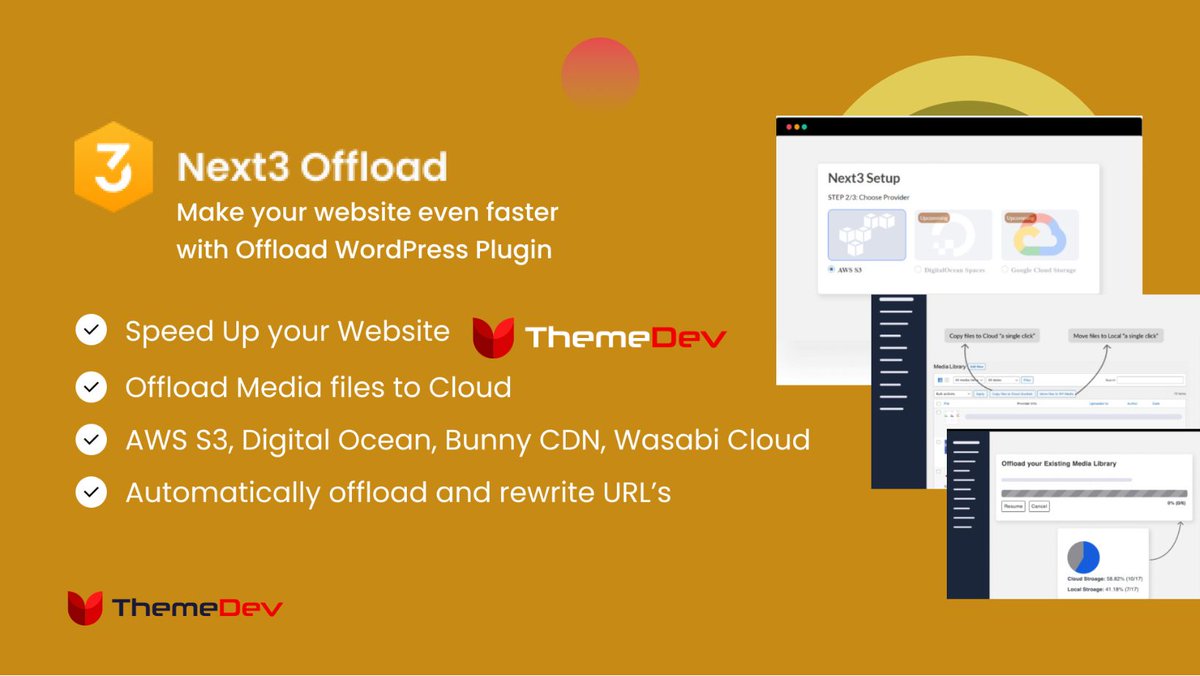 themedev_'s tweet image. Make Your Website Even Faster With Offload WordPress Plugin! 
themedev.net/next3-offload/
Exclusive Features:
Automatic Offload of all media files
Speed up the website
Automatic re-write media URLs
Connect to multiple clouds
#WPOffloadMedia #Offload #WordPress #Threads