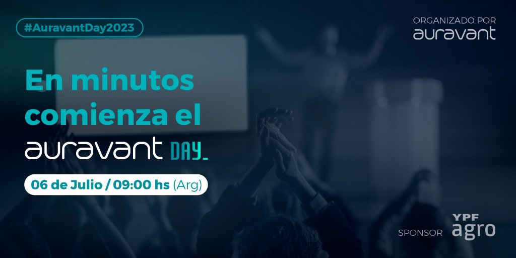 auravant's tweet photo. ¡En minutos comienza el #AuravantDay2023 🙌🚀!

Inscribite gratis y escuchá a nuestros oradores disertar sobre agricultura, tecnología, sustentabilidad, mercados y más 🙌

Registrate acá 👉 https://t.co/QTOeEty7Fq https://t.co/sX2Nprl8m6