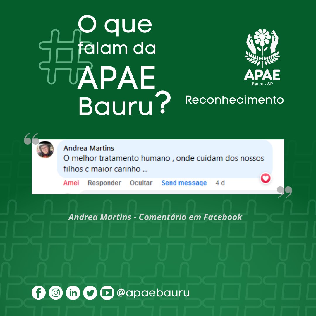 apaebauru's tweet photo. Oferecer a melhor qualidade e humanização na prestação dos serviços está na missão da APAE Bauru. 💛

Obrigada, Andrea Martins, pelo carinho e reconhecimento ao nosso trabalho e equipe. 🙏 https://t.co/WONvb43K8S