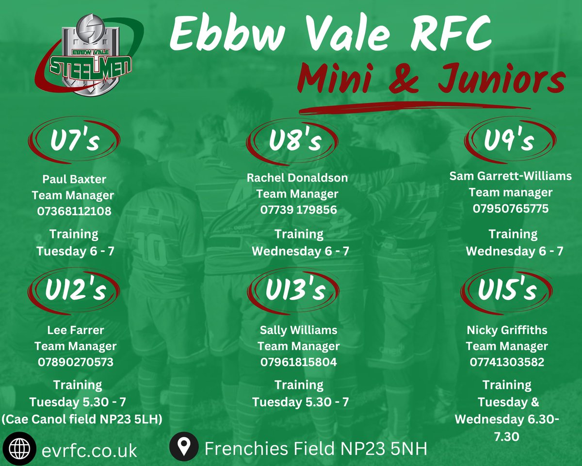 Become a Steeler 🏉🇭🇺
All the information you'll need for mini &amp; junior training days at Ebbw Vale RFC 👇🏼
<a href="/evrfc/">Ebbw Vale Rugby</a>  <a href="/ebbwvalesteeler/">Ebbw Vale Steelers</a> @DragonsHUBs  <a href="/WRU_Community/">WRU Community - Wrth galon y genedl</a>
