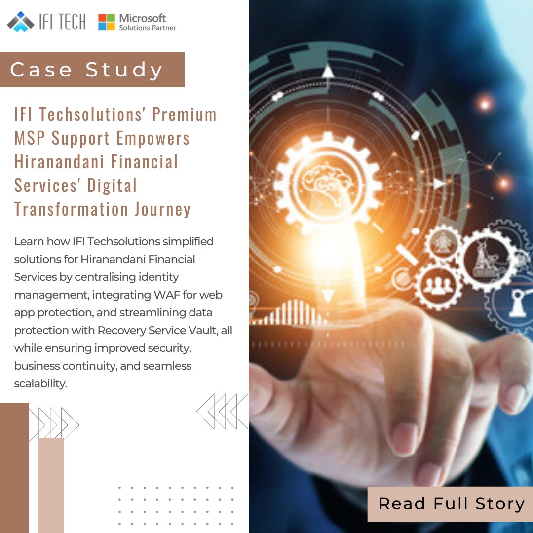 IFITech's tweet image. Learn how IFI Techsolutions' simplified solutions for Hiranandani Financial Services while ensuring improved security, business continuity, and seamless scalability.

Head to the link below to read full story.

ifi.tech/industry/msp-p…

#IFITech #msp #managedservices