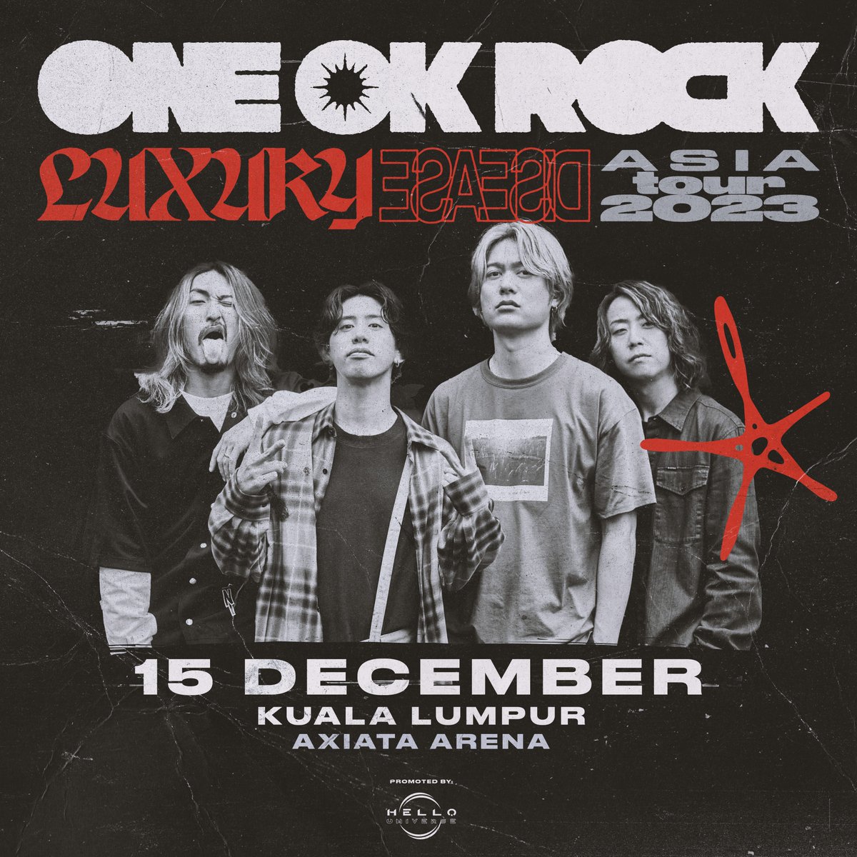 ONE OK ROCK: Luxury Disease Asia Tour 2023 in MALAYSIA 🇲🇾

<a href="/ONEOKROCK_japan/">ONE OK ROCK_official</a> will be coming to Malaysia on 15 December 2023 at Axiata Arena, Kuala Lumpur.

General on-sale will be available on 4 August 2023 at golive-asia.com

Keep following us. We will updates more