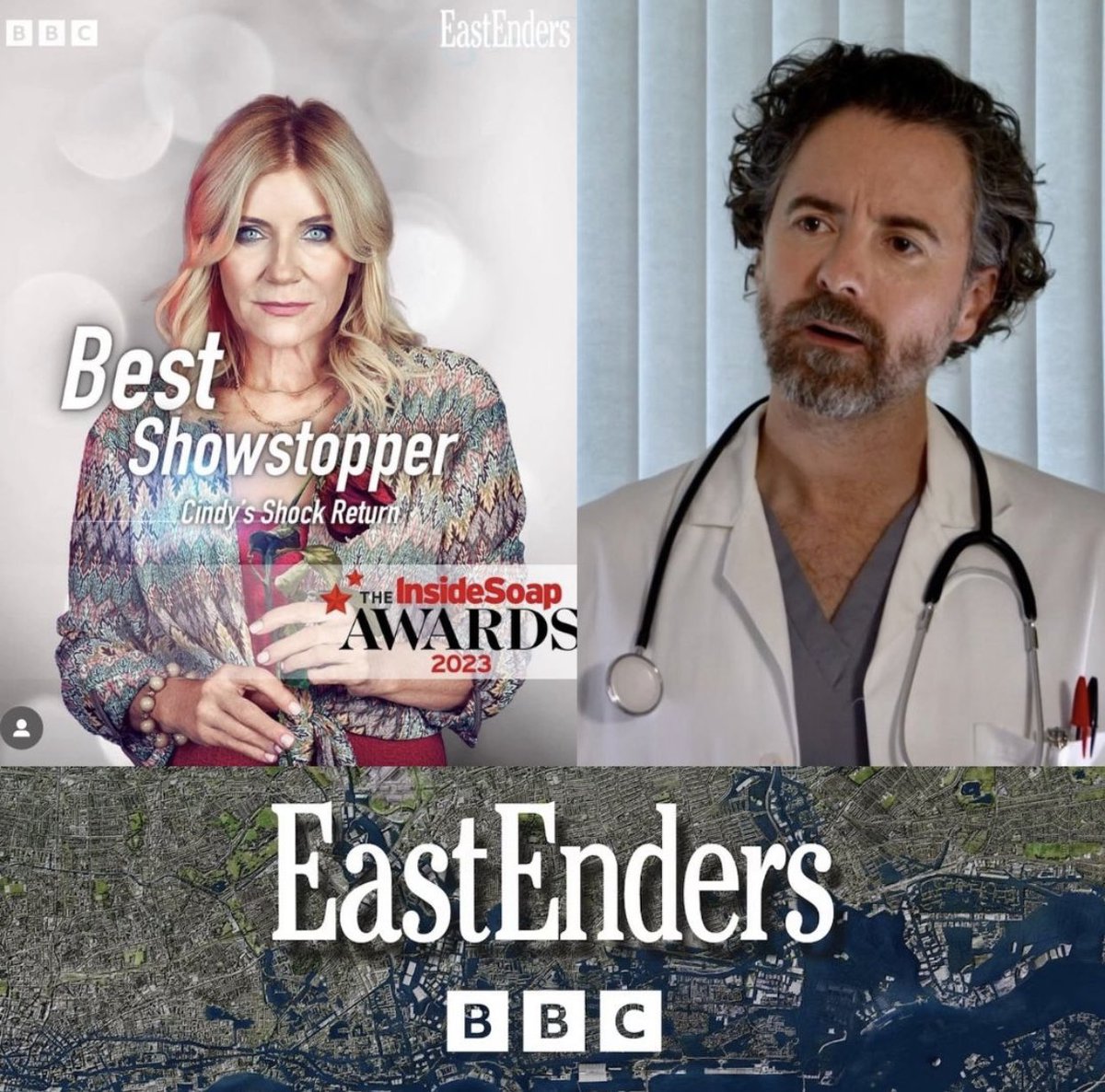 sn_voices's tweet image. Our gorgeous French client @ericgeynes plays the role of a Doctor in @bbceastenders in the epic scene where Cindy Beale’s return is revealed. Eastenders is nominated for Best Showstopper at the inside Soap Awards 2023. How awesome to be part of a mind-bowing storyline! Whoop!🎉