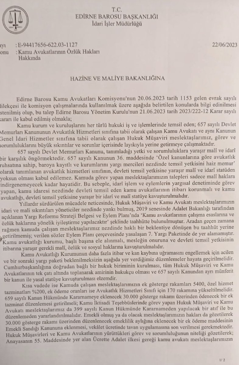 kamuavplatform's tweet photo. Kamu Avukatlarının mali ve özlük haklarının düzeltilmesine ilişkin taleplerini Cumhurbaşkanlığı, Hazine ve Maliye Bakanlığı ve Adalet Bakanlığına ileten Edirne Barosuna tüm Kamu Avukatları adına teşekkür ederiz.
@EdirneBarosu @RTErdogan @yilmaztunc @mehmetucum @barolar https://t.co/qPPLyzCwuF