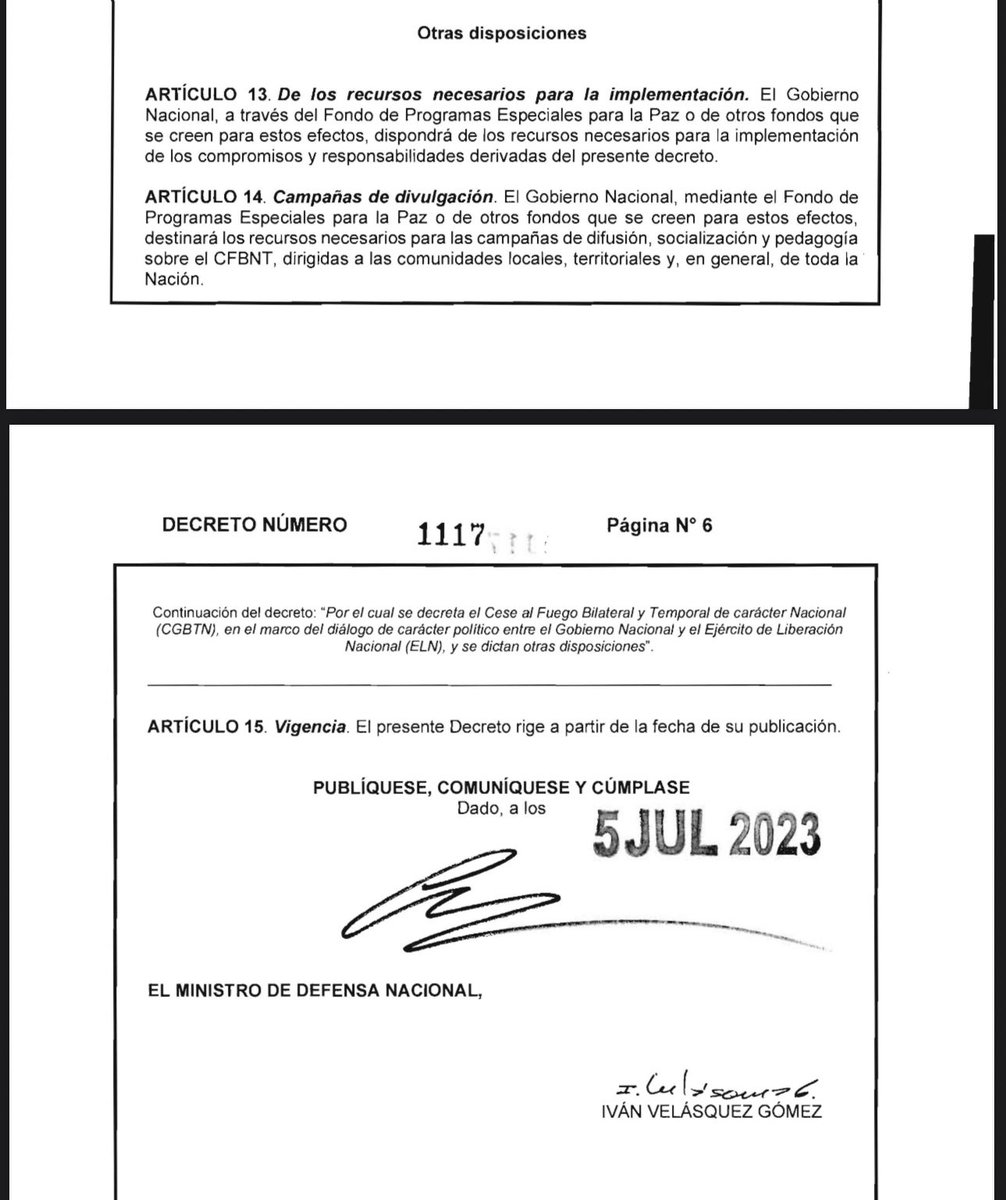 RafaNietoLoaiza's tweet photo. Gobierno obliga a la Fuerza Pública a "la suspensión de operaciones militares y policiales ofensivas" contra el Eln y le prohibe "entrar en contacto armado y, si esto ocurre, no romper dicho contacto". Pero no establece que los elenos dejen de delinquir. 

¡Es inconstitucional! https://t.co/oM8doCxgMR