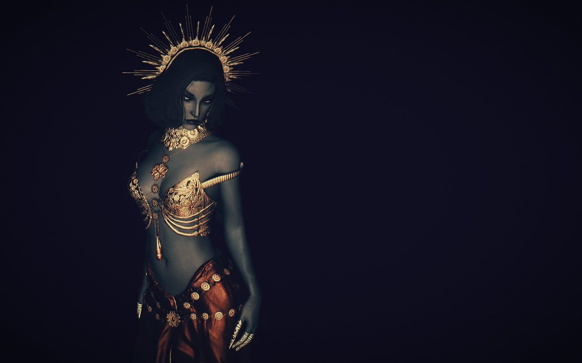 Falka wearing the MDP Outfit Retex "Patron Of War" coming soon at my Patreon. The MDP is here: nexusmods.com/skyrim/mods/10… #Skyrim #SkyrimMods #MythicDawn #priestess #gold #halo