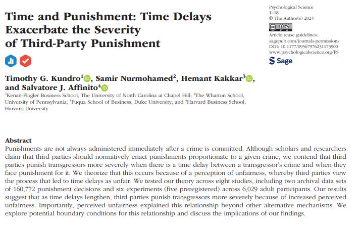 Tim Kundro (@timkundro) on Twitter photo Our Psych Science is in press (<a href="/snurmo/">Samir Nurmohamed</a> <a href="/SalAffinito/">Salvatore Affinito</a>)
Across two archival samples and six experiments, we investigate how and why time increases third-party punishment severity. Our Psych Science is in press (<a href="/snurmo/">Samir Nurmohamed</a> <a href="/SalAffinito/">Salvatore Affinito</a>)
Across two archival samples and six experiments, we investigate how and why time increases third-party punishment severity.