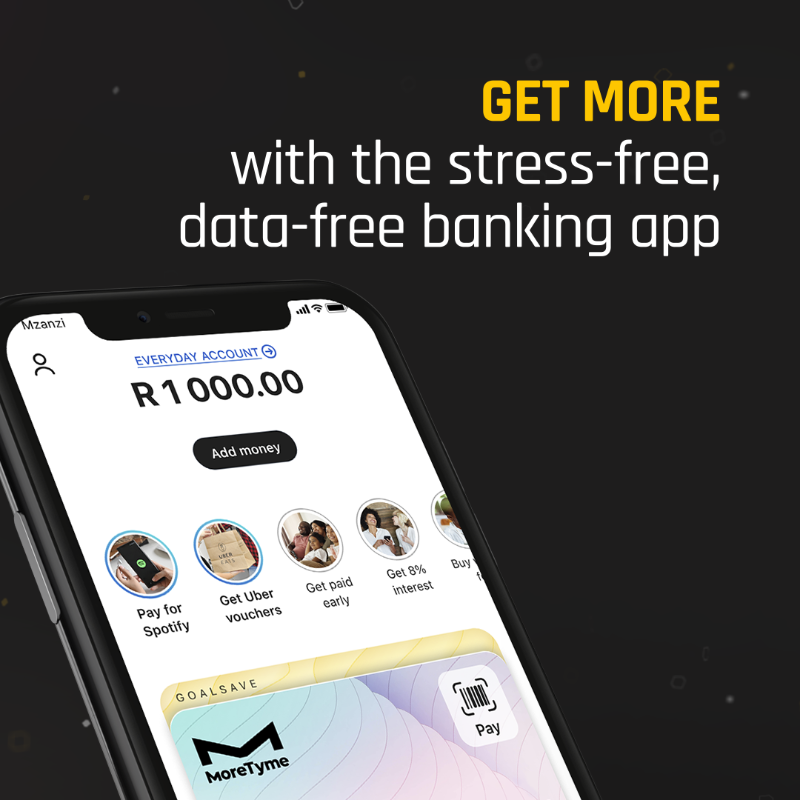 gotymebankza's tweet photo. Download the TymeBank app and you’ll wish you got it earlier 🤜🏾💥🤛🏿 Zero data, zero monthly fees and zero queues.