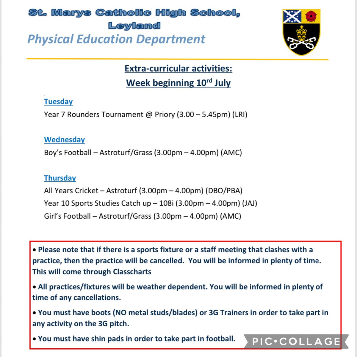 LSMPEDEPT's tweet photo. Extra-Curricular Clubs for week beginning 10th July https://t.co/eiY3DGGzcn
