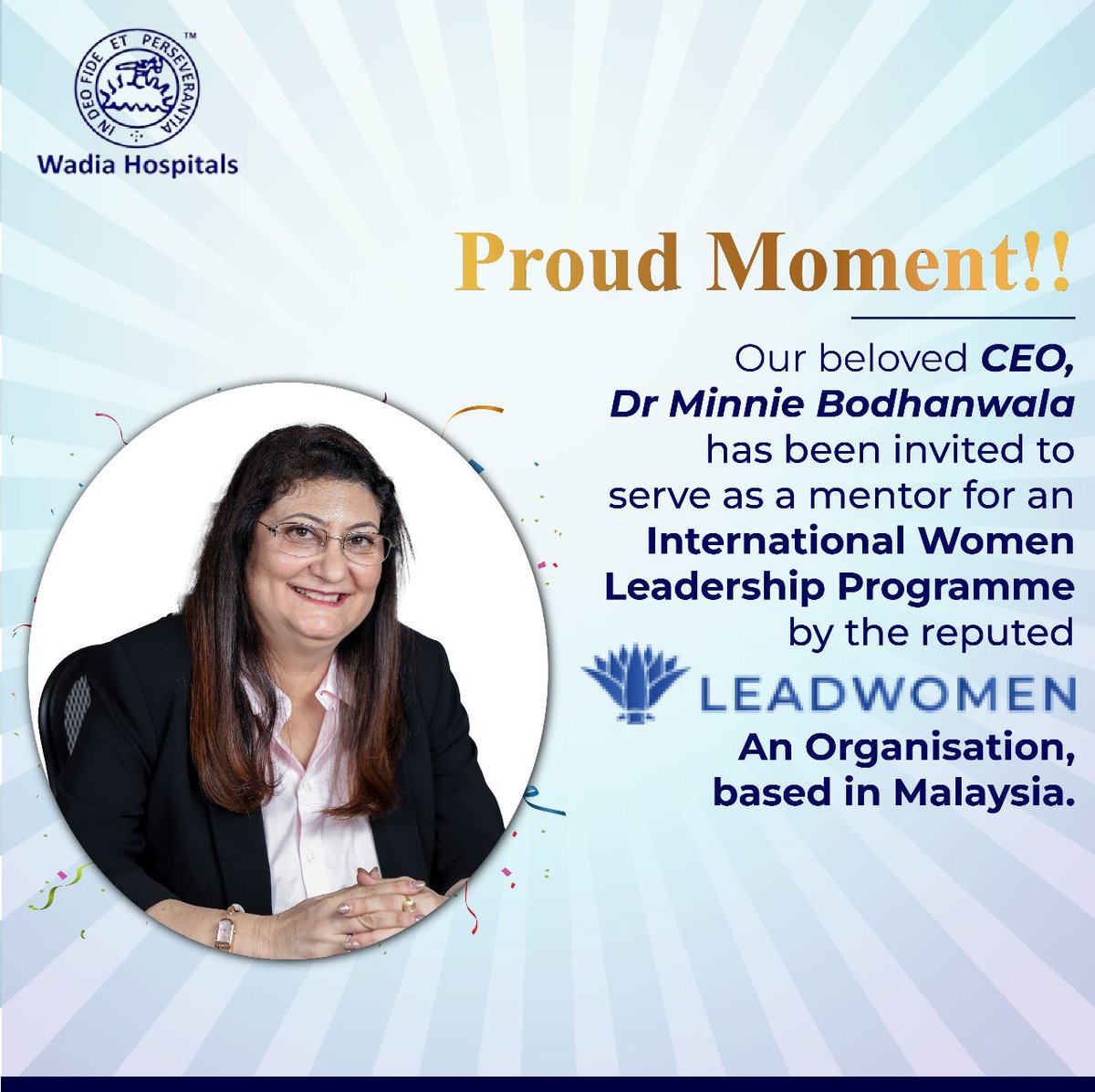 It gives us immense pleasure to announce that our beloved CEO, Dr Minnie Bodhanwala has been invited to serve as a mentor for an International Women Leadership Programme by the reputed LEAD WOMEN organisation, based in Malaysia.

#WomenLeadershipProgramme #Empowerment