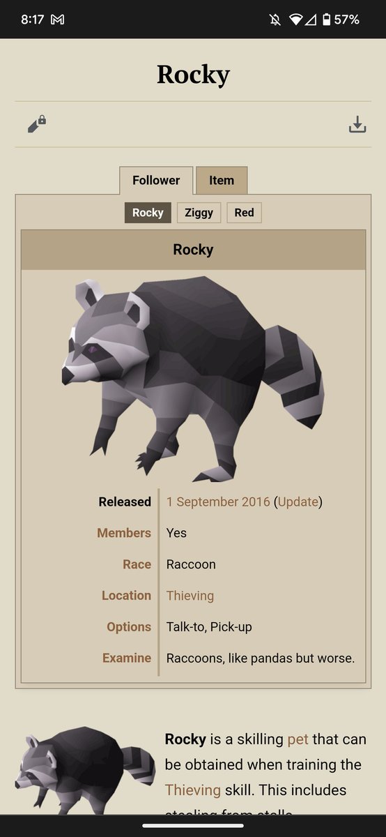 SlayerTsarLive's tweet photo. Rocky pet at 81 thieving! Room 7 chest 1/10000 ish https://t.co/hrjX0sYogO