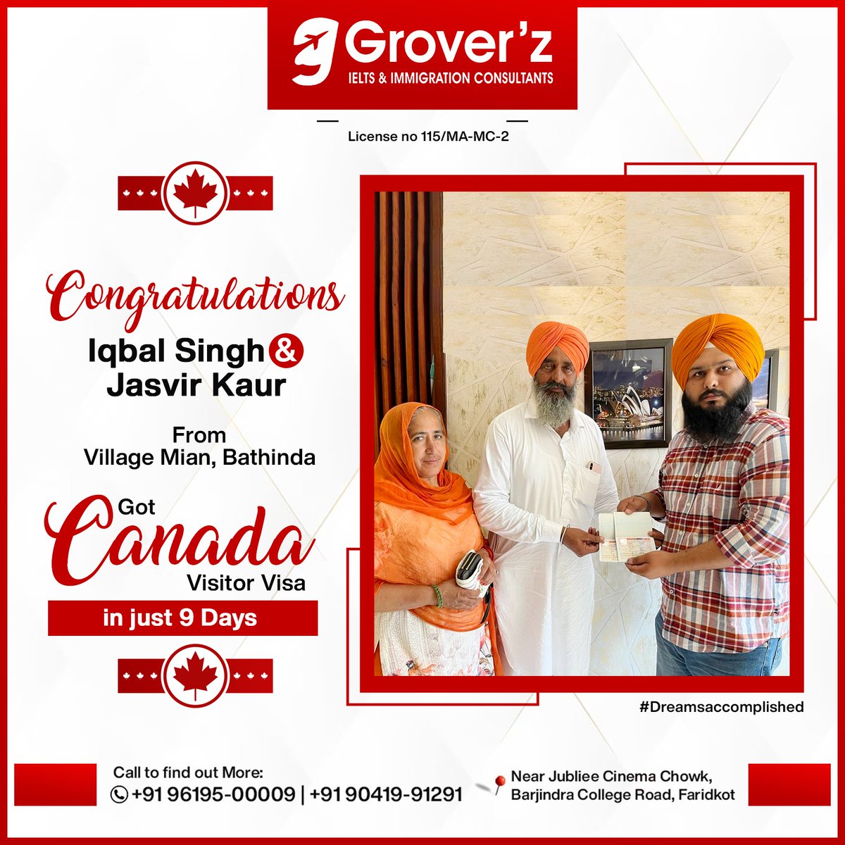 groverz_ielts's tweet image. Happy Clients, Successful Visas!🤩🍁 
Congrats to Iqbal Singh and Jasvir Kaur on their approved Canada visitor visas!🇨🇦✨ 
.
.
.
.

#GroverzIELTS&amp;amp;Immigration #CanadaVisitorVisa #FastTrackApproval #ImmigrationExperts #DreamsComeTrue #VisaSuccess
#HappyClients #SuccessfulVisas