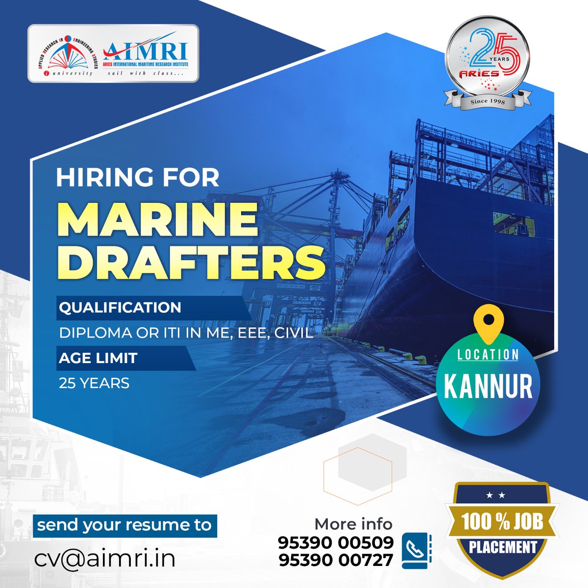 Ariesgroupglob's tweet photo. 🌟Job Opportunity for 𝐌𝐚𝐫𝐢𝐧𝐞 𝐃𝐫𝐚𝐟𝐭𝐬𝐦𝐚𝐧 Freshers🌟
✅ Vacancies: 10
Register now at: https://t.co/jqsmrdOWBn
For more details,
Contact:
📞 +91 9539000509
✉️ cv@aimri.in

#ariesgroup #hiring #diplomaholders #ITI #freshershiring #job #marine #marinedrafters #draftsman https://t.co/dZXgG0aV2T